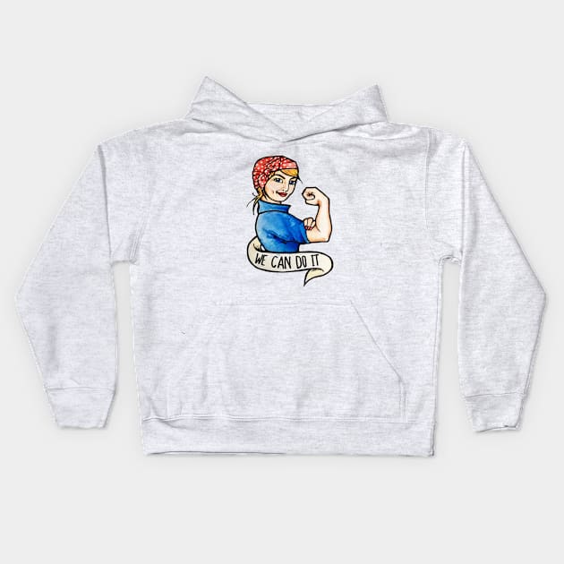 We can do it Feminist Rosie the Riveter Kids Hoodie by bubbsnugg